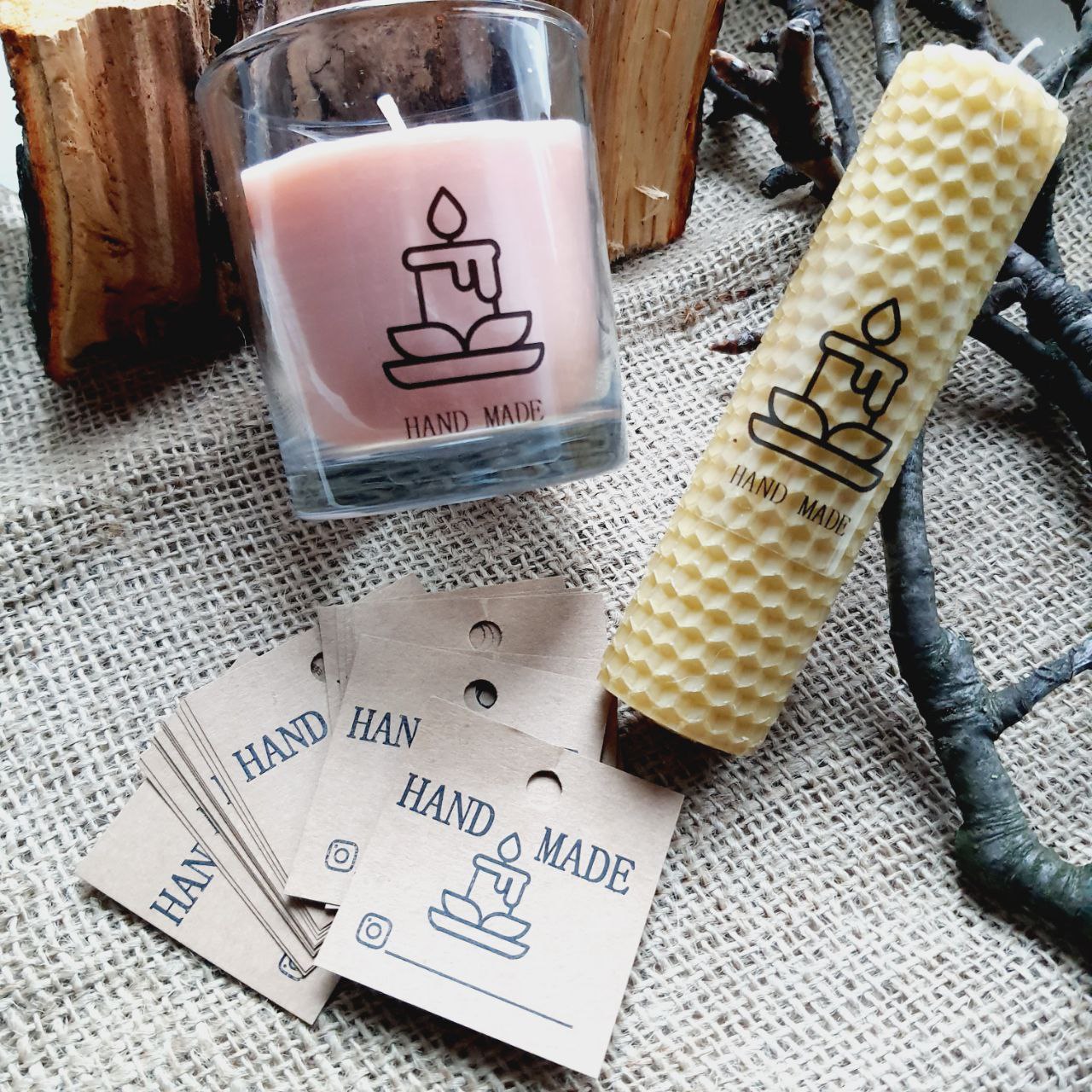 Set of stickers + tags «Handmade» with a picture of a candle NB_A2_550104_0002