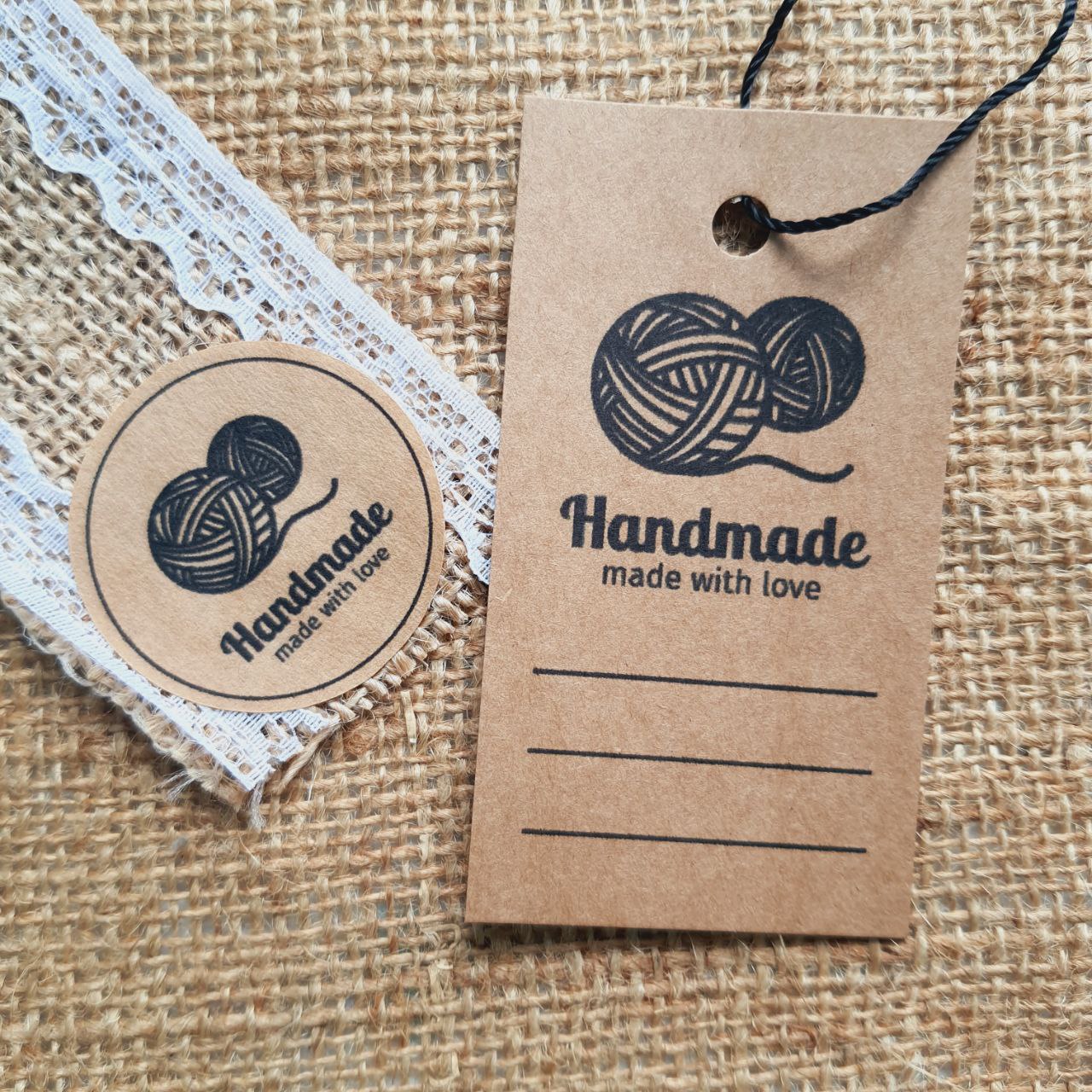 Set «Handmade. Made with love…» . Kraft stickers and tags with a drawn ball NB_AKR_590002_32KR