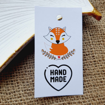 Картонные бирки «Hand made» 5x9 см с лисой BHM_010