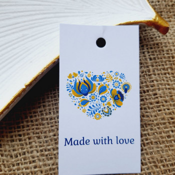 Картонные бирки «made with love» в желто-синих тонах BHM_011