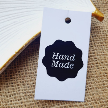 Tag on matte cardboard «Hand made» on white or kraft cardboard 5x9 BHM_019