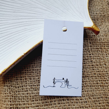 Cardboard tags with sewing machine and signature space BSH_011