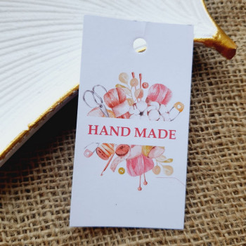 Cardboard tags with motivational phrases «Hand Made» for your goods and packaging BVZ_005