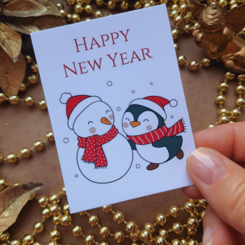 Открытки «Happy New Year» с пингвином OTK_117