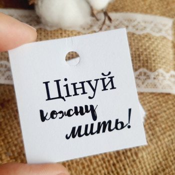 Картонные бирки «Цінуй кожну мить!» для украшения ваших вещей K_550116A