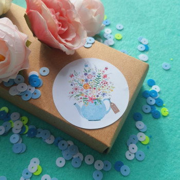 Stickers with a bouquet in a teapot NKVB_002
