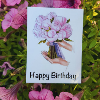 Открытки «Happy Birthday» с цветами в руках BK3SH_FL009