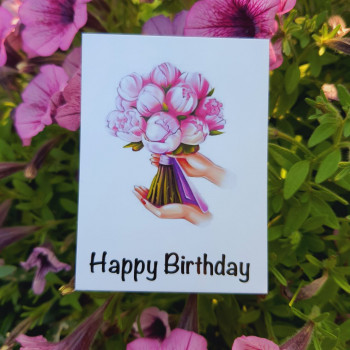 Открытки «Happy Birthday» 6x8 с рисунком цветов в руках BK3SH_FL010