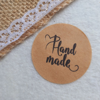 Stickers «Hand Made» on kraft base. Round. Diameter 4cm N1SH57KR