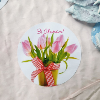 Stickers «Зі Святом!» with tulips NKFL_0008