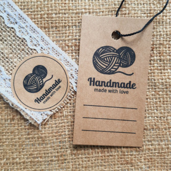 Набор «Handmade…». Крафтовые наклейки и бирки с рисунком клубка NB_AKR_590002_32KR