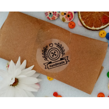 Прозрачные круглые стикеры диаметром 4см «Handmade» N1SH33
