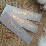 Grey satin tags 1.5cm