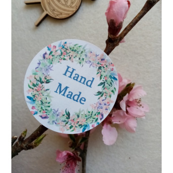 Наклейка белая диаметром 4см «Hand Made» N2SH023
