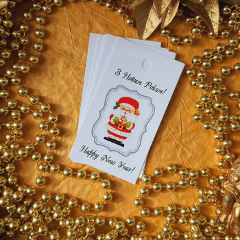 Tags on kraft «Happy New Year!» with Santa Claus NG_106