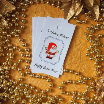 Картонные бирки 5x9 «З Новим Роком! Happy New Year!» с дедом Морозом NG_107