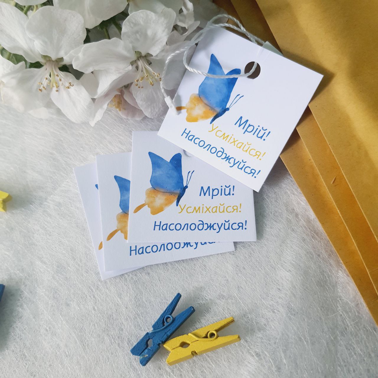 Картонні бірки «Мрій! Усміхайся! Насолоджуйся!» 5x9 UA_b010